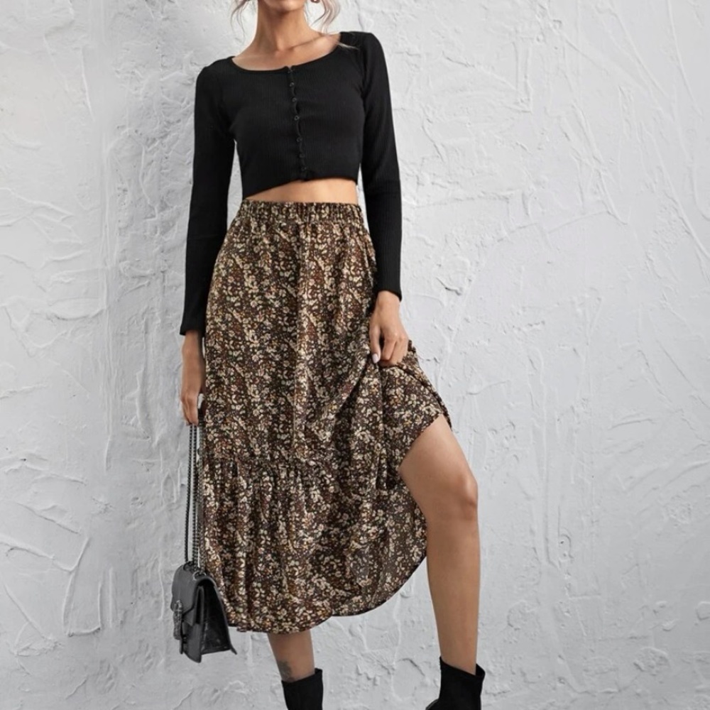 SHEIN ditsy floral ruffle hem skirt